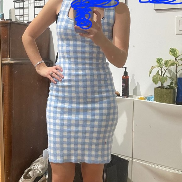 Staud Blue & White Checkered Sweater Dress - Picture 6 of 6